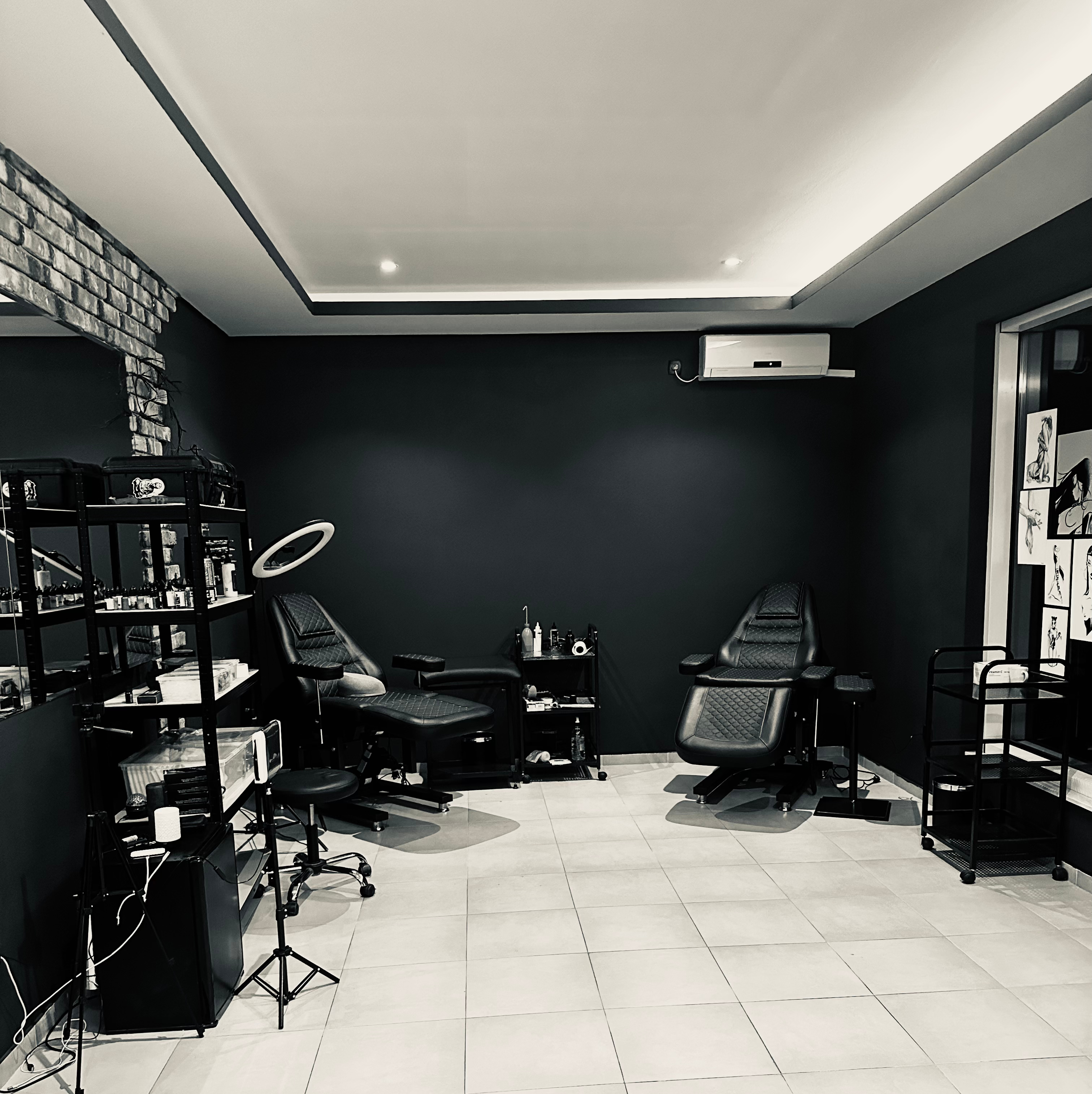 Dark tattoo studio interior